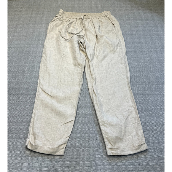 J‎ Crew Linen Pants Women size 6 Taupe Pull On Casual Cropped Cuffed Leg - Picture 1 of 10